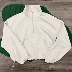 Lululemon Womens 12 Brushed Softstreme Half Zip Pullover Off White